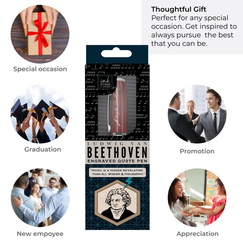 Inkstone Beethoven Engraved Quote Pen - Music is a Higher Revelation than all Wisdom and Philosophy - Classical Music Appreciation Gifts for Musicians Music Teachers - Image 3